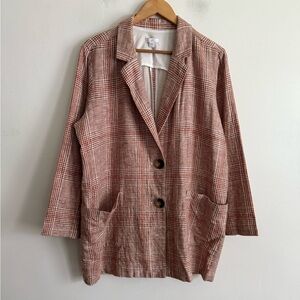 J. Jill Blazer Jacket Linen Blend Women's Harper Henna Plaid Oversized L Petite